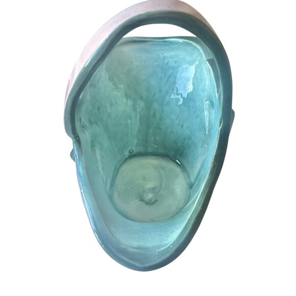 Hull Turquoise Pink Ceramic Basket With Handle Vintage Collectible #56 Gift MCM - Picture 6 of 8